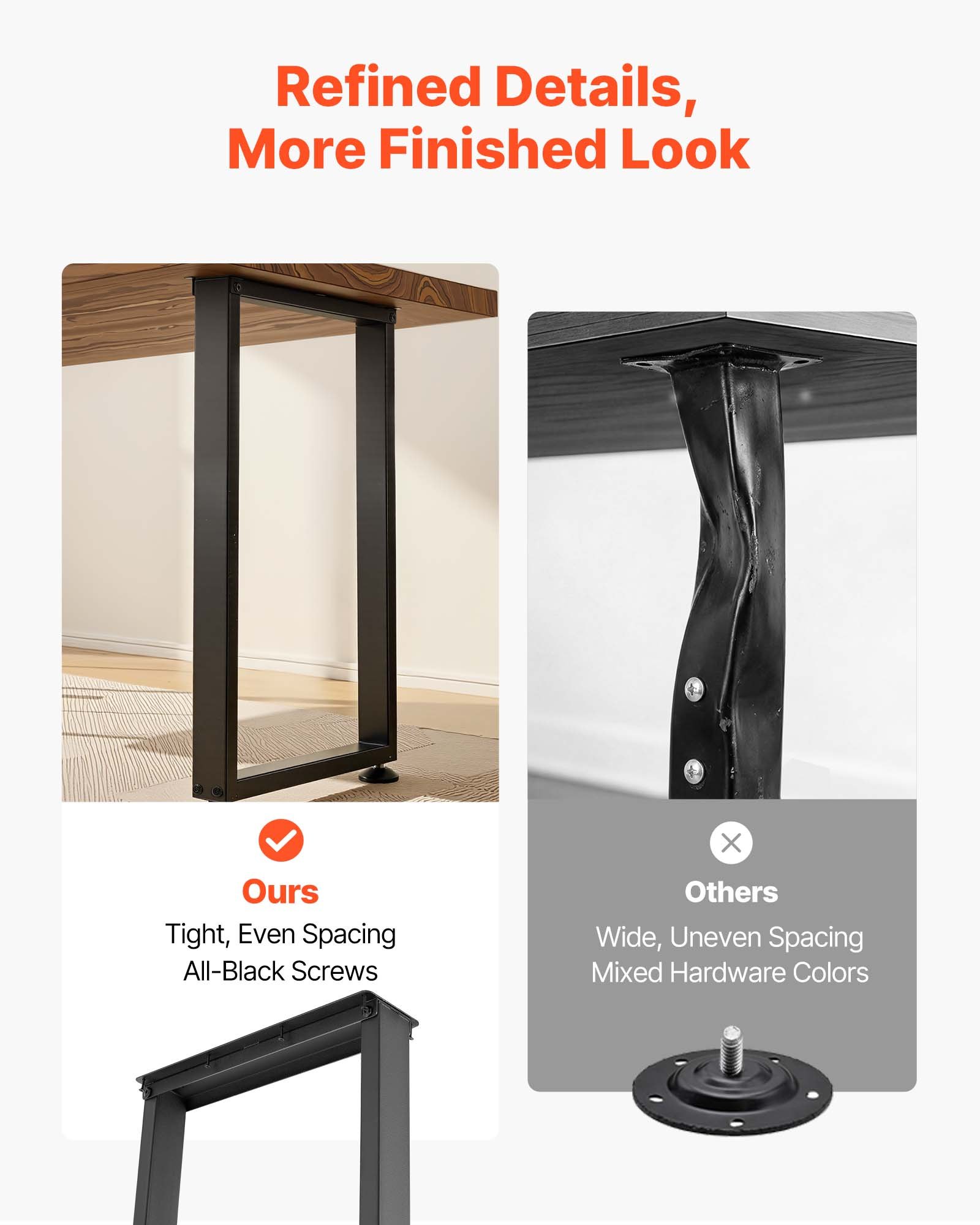 VEVOR Table Legs, 740 x 450 mm (H x W) Square Steel Furniture Legs, Modular Design, Easy Assembly, 2204 lbs Max Load Heavy Duty, for Home Office Desk, Workbenches, Dinner Bar Tables, Set of 2, Black