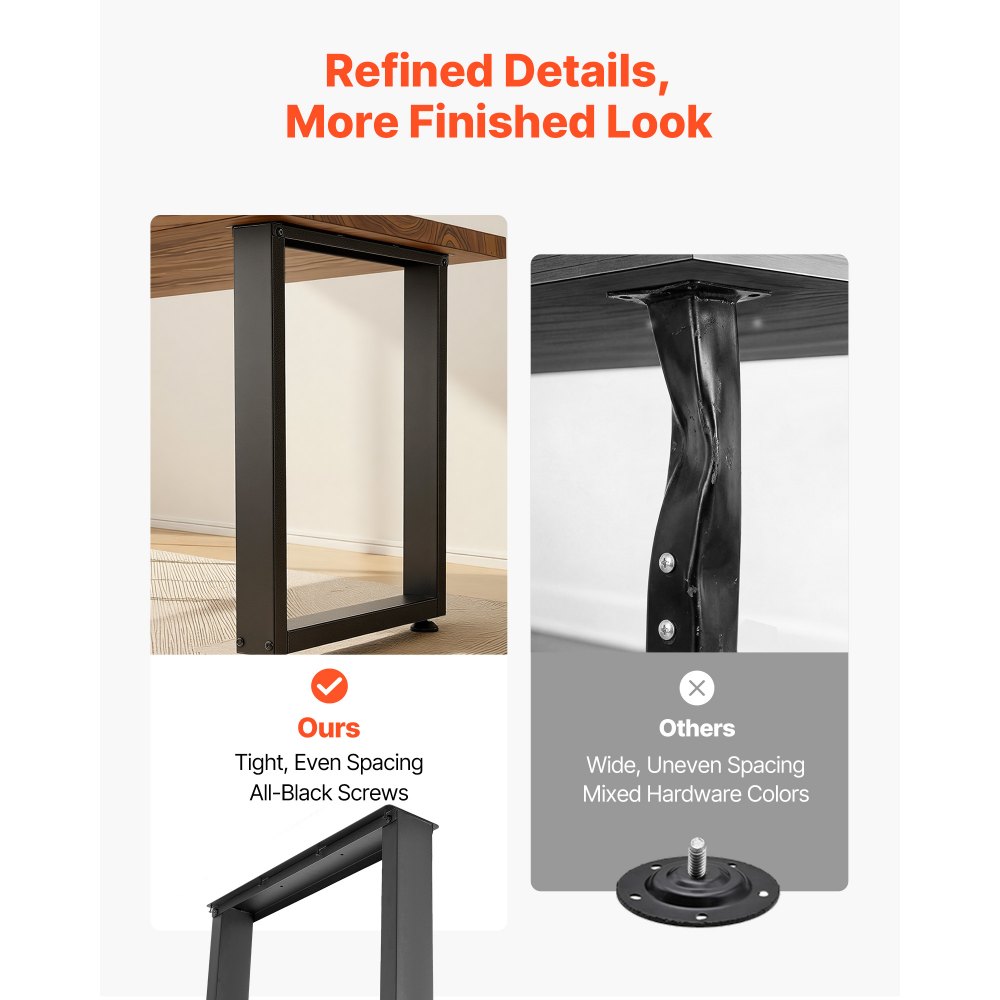 VEVOR Table Legs, 750 x 600 mm (H x W) Square Steel Furniture Legs, Modular Design, Easy Assembly, 1000 kg Max Load Heavy Duty, for Home Office Desk, Workbenches, Dinner Bar Tables, Set of 2, Black