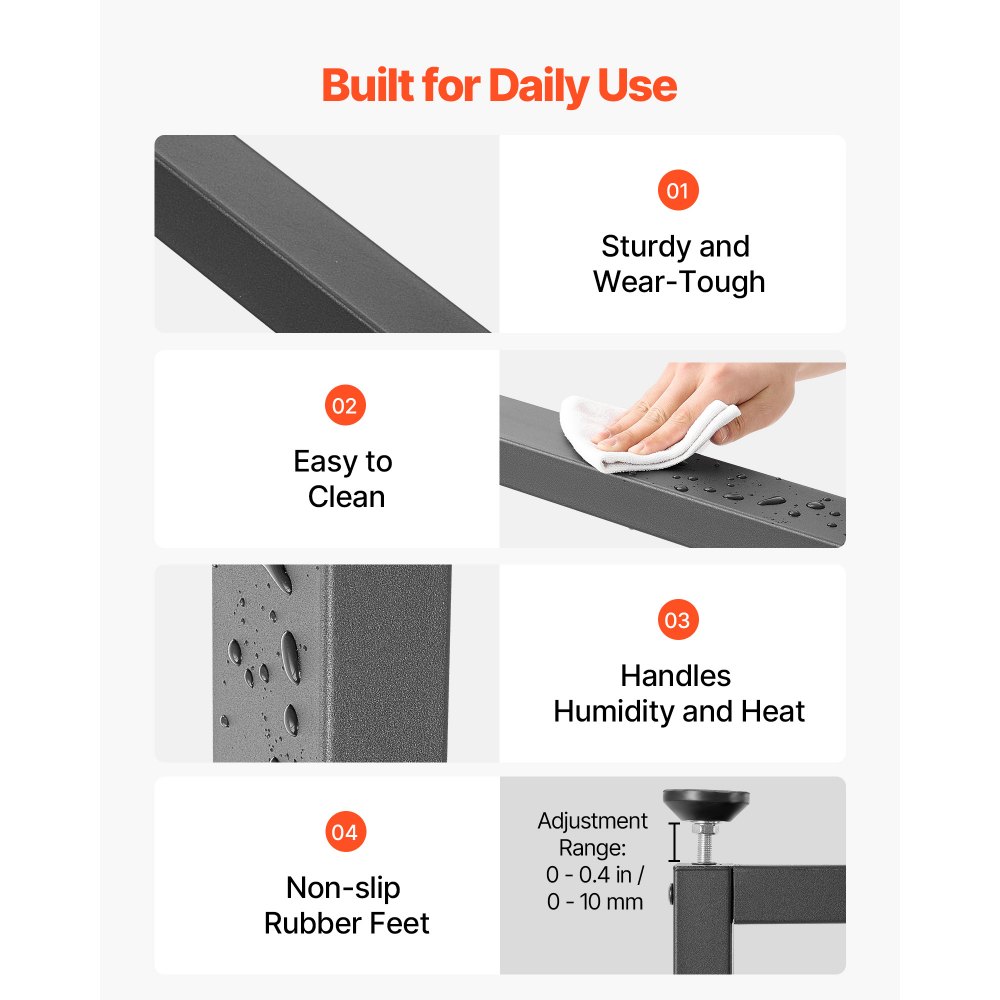 VEVOR Table Legs, 750 x 600 mm (H x W) Square Steel Furniture Legs, Modular Design, Easy Assembly, 1000 kg Max Load Heavy Duty, for Home Office Desk, Workbenches, Dinner Bar Tables, Set of 2, Black