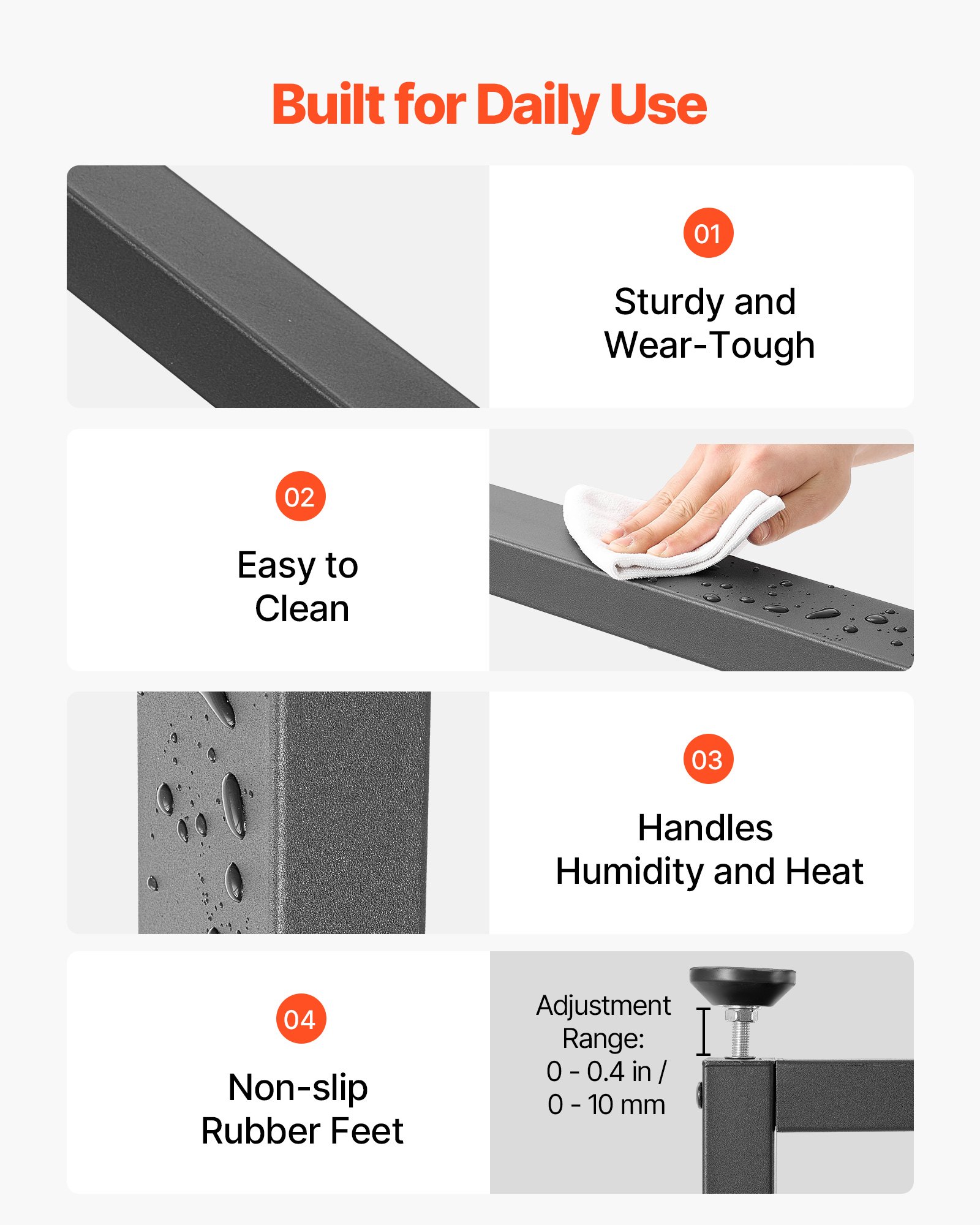 VEVOR Table Legs, 750 x 600 mm (H x W) Square Steel Furniture Legs, Modular Design, Easy Assembly, 1000 kg Max Load Heavy Duty, for Home Office Desk, Workbenches, Dinner Bar Tables, Set of 2, Black