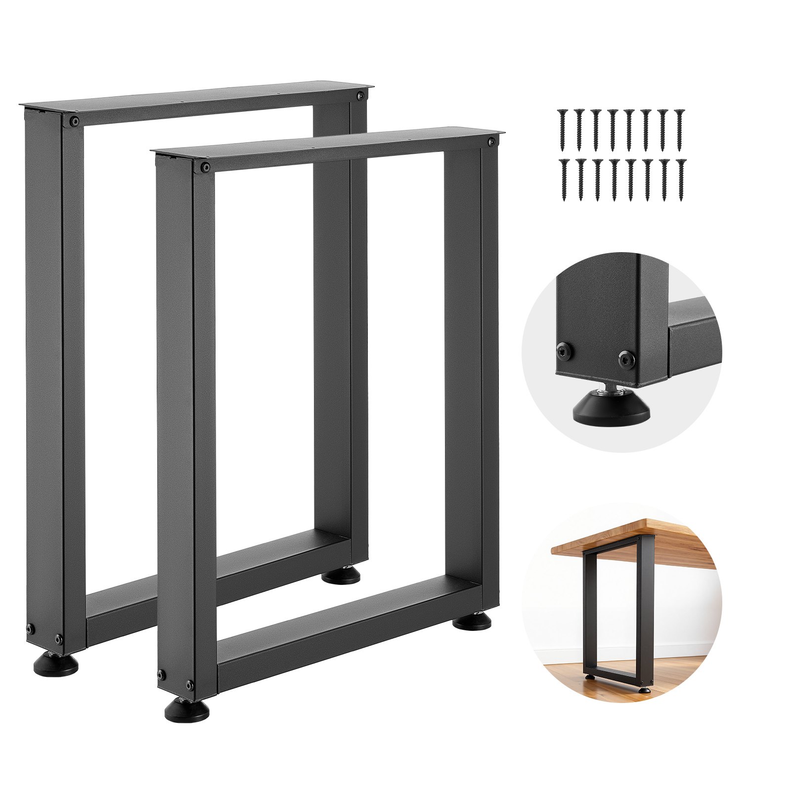 VEVOR Table Legs, 750 x 600 mm (H x W) Square Steel Furniture Legs, Modular Design, Easy Assembly, 1000 kg Max Load Heavy Duty, for Home Office Desk, Workbenches, Dinner Bar Tables, Set of 2, Black