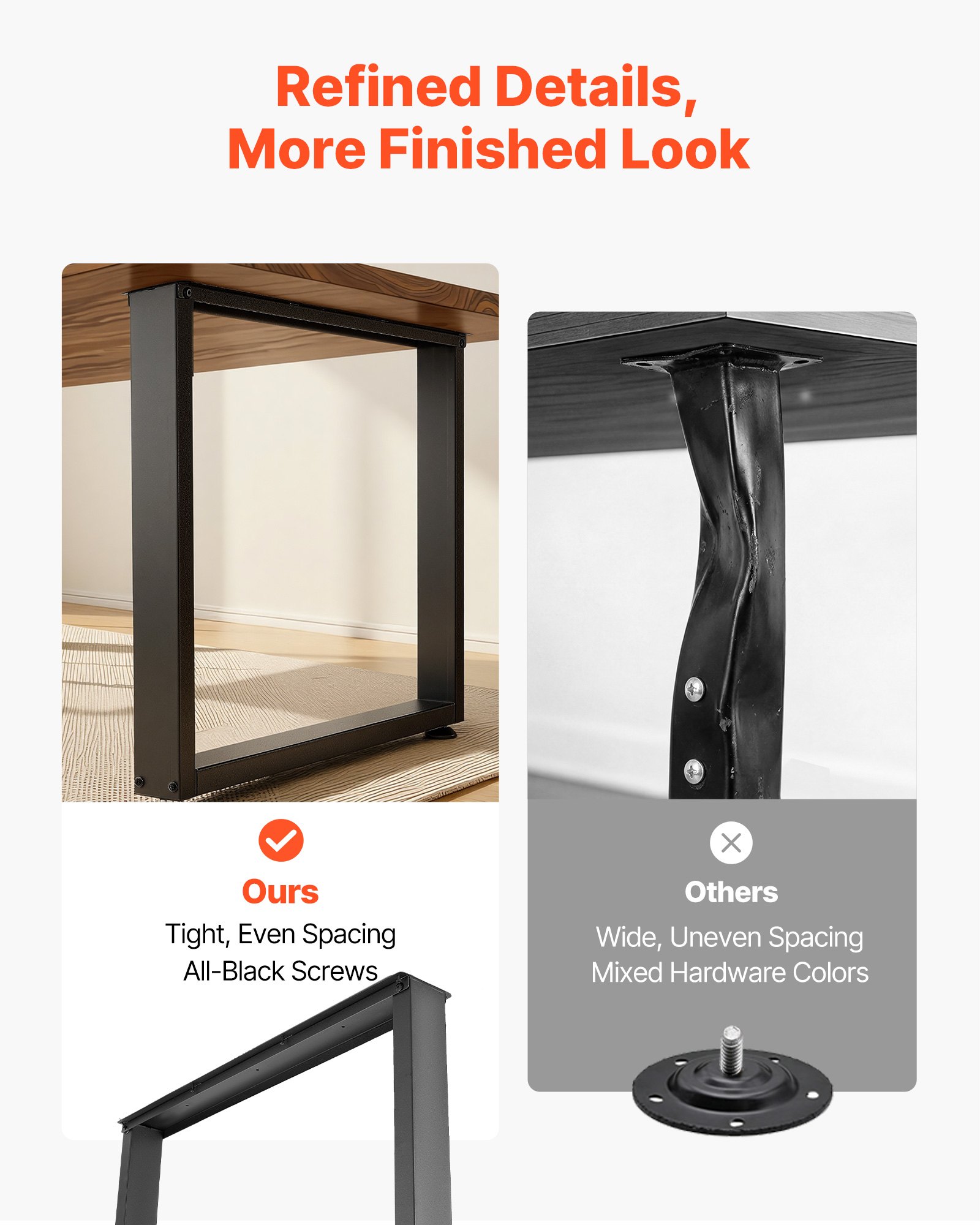 VEVOR Table Legs, 750 x 900 mm (H x W) Square Steel Furniture Legs, Modular Design, Easy Assembly, 1000 kg Max Load Heavy Duty, for Home Office Desk, Workbenches, Dinner Bar Tables, Set of 2, Black