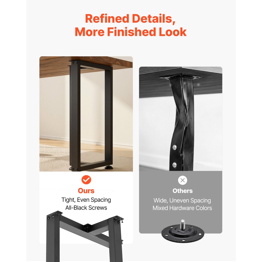 VEVOR Table Legs, 740 x 450 mm (H x W) Square T Shape Steel Furniture Legs, Modular Design, Easy Assembly, 1000 kg Max Load Heavy Duty, for Home Office Desk, Dinner Table, Workbench, Set of 2, Black