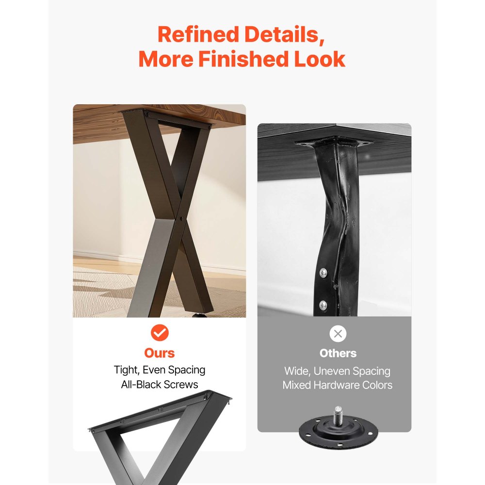 VEVOR Table Legs, 750 x 600 mm (H x W) Steel Furniture Legs, Modular Design, Easy Assembly, 1000 kg Max Load Heavy Duty, for Home Office Desk, Coffee Dinner Bar Tables, Workbench,2 PCS, X Frame, Black