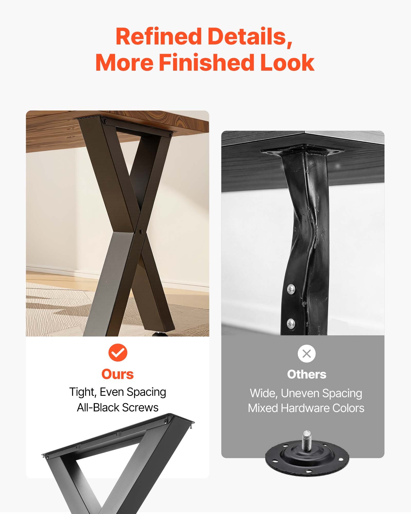 VEVOR Table Legs, 750 x 600 mm (H x W) Steel Furniture Legs, Modular Design, Easy Assembly, 1000 kg Max Load Heavy Duty, for Home Office Desk, Coffee Dinner Bar Tables, Workbench,2 PCS, X Frame, Black