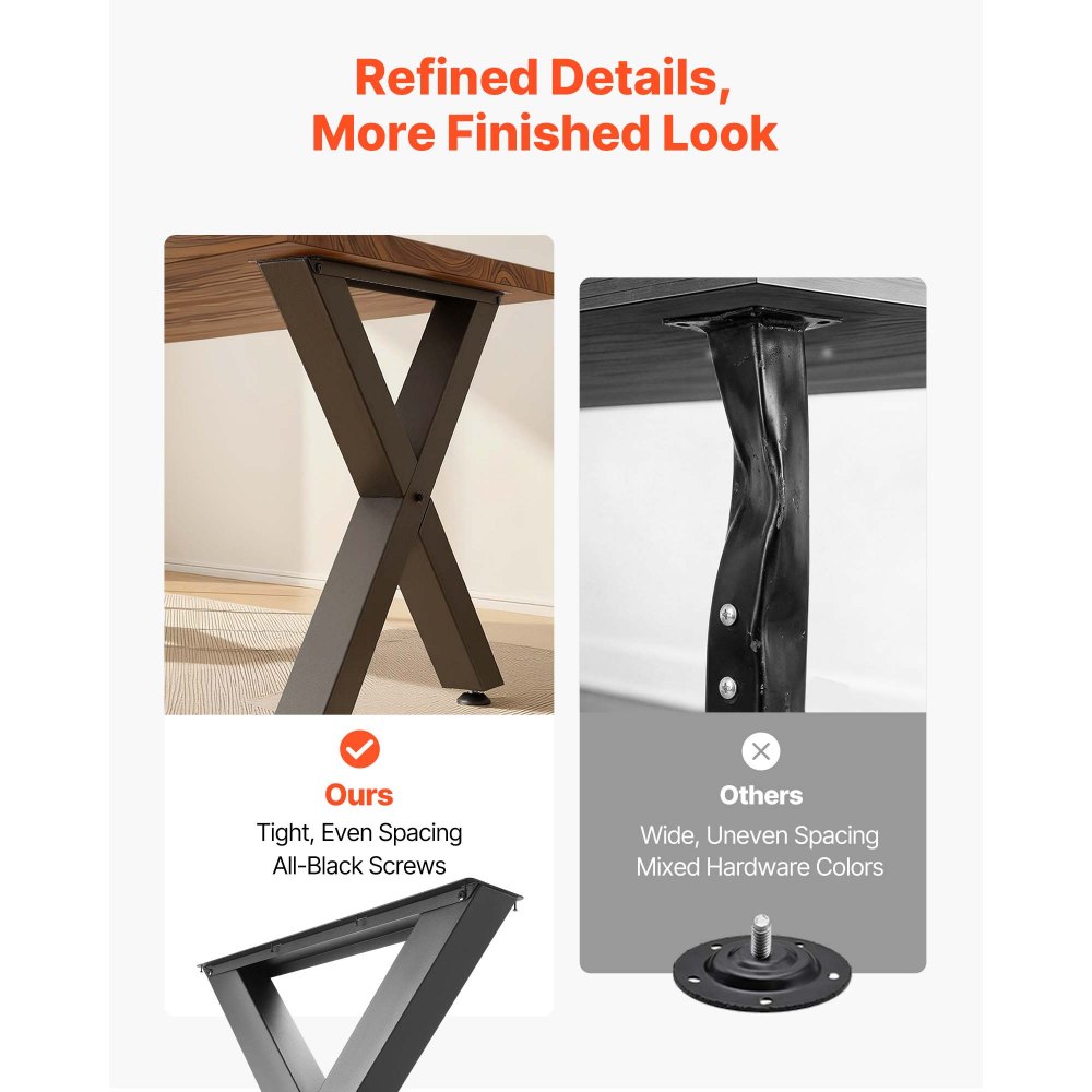 VEVOR Table Legs, 750 x 790 mm (H x W) Steel Furniture Legs, Modular Design, Easy Assembly, 1000 kg Max Load Heavy Duty, for Home Office Desk, Coffee Dinner Bar Tables, Workbench,2 PCS, X Frame, Black