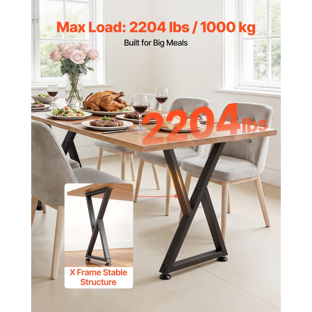 VEVOR Table Legs, 740 x 472 mm (H x W) Steel Furniture Legs, Modular Design, Easy Assembly, 1000 kg Max Load Heavy Duty, Z Shape for Home Office Desk DIY, Coffee Dinner Tables, Workbench,2 PCS, Black