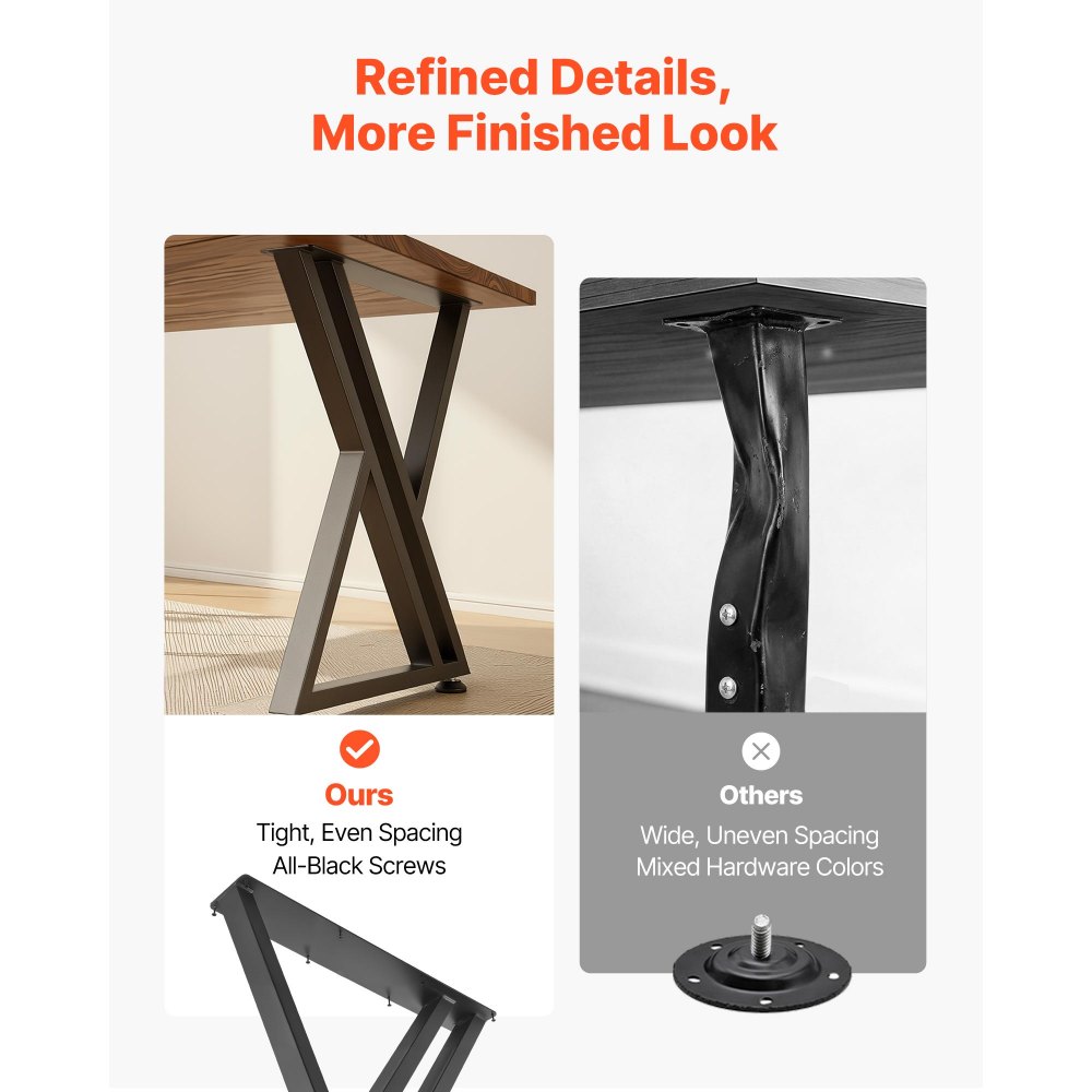 VEVOR Table Legs, 740 x 610 mm (H x W) Steel Furniture Legs, 1000 kg Max Load Heavy Duty, Easy Installation, Stable for Home Office Desk DIY, Coffee Dinner Bar Tables, Workbenches,Set of 2, Black