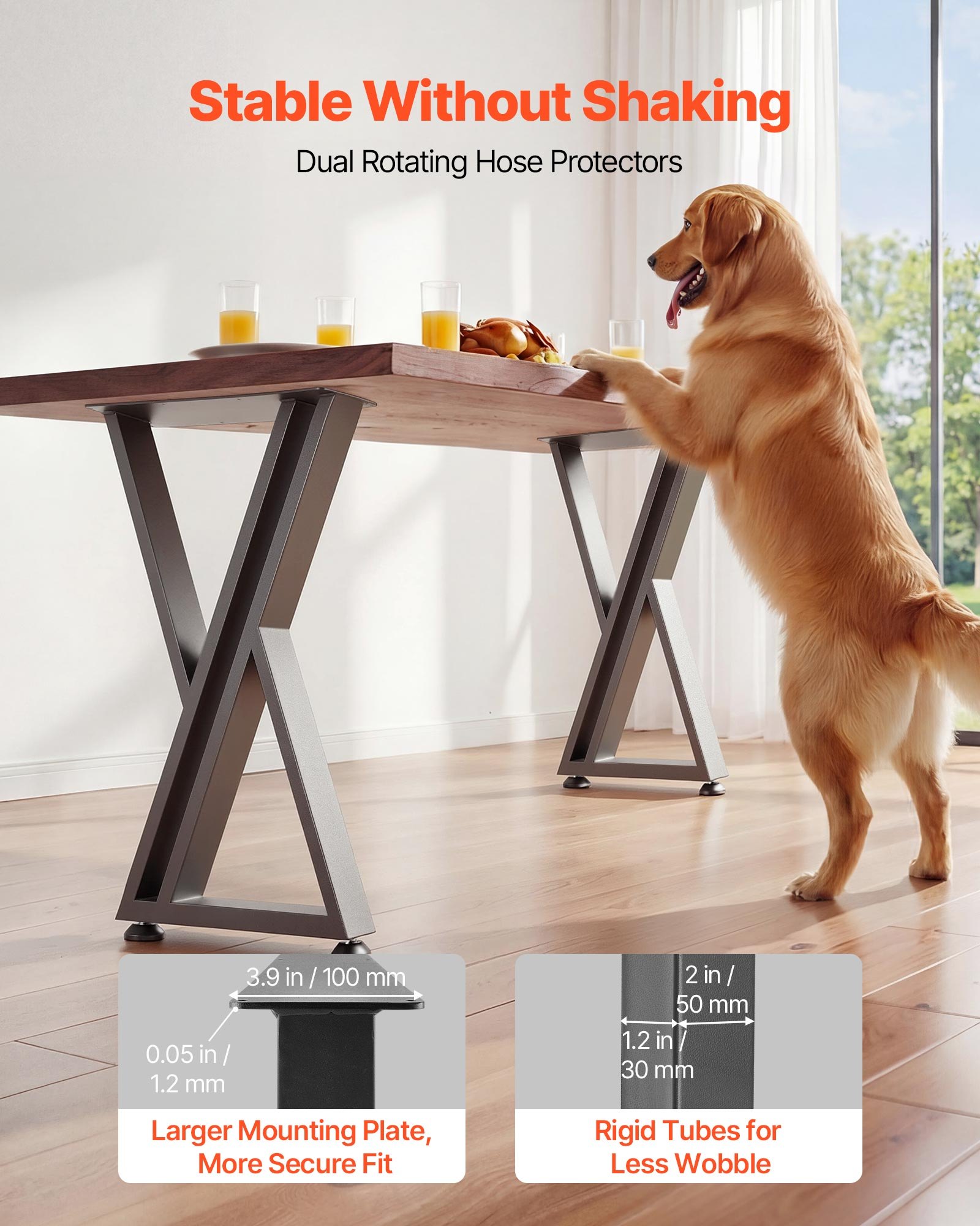 VEVOR Table Legs, 740 x 610 mm (H x W) Steel Furniture Legs, 1000 kg Max Load Heavy Duty, Easy Installation, Stable for Home Office Desk DIY, Coffee Dinner Bar Tables, Workbenches,Set of 2, Black