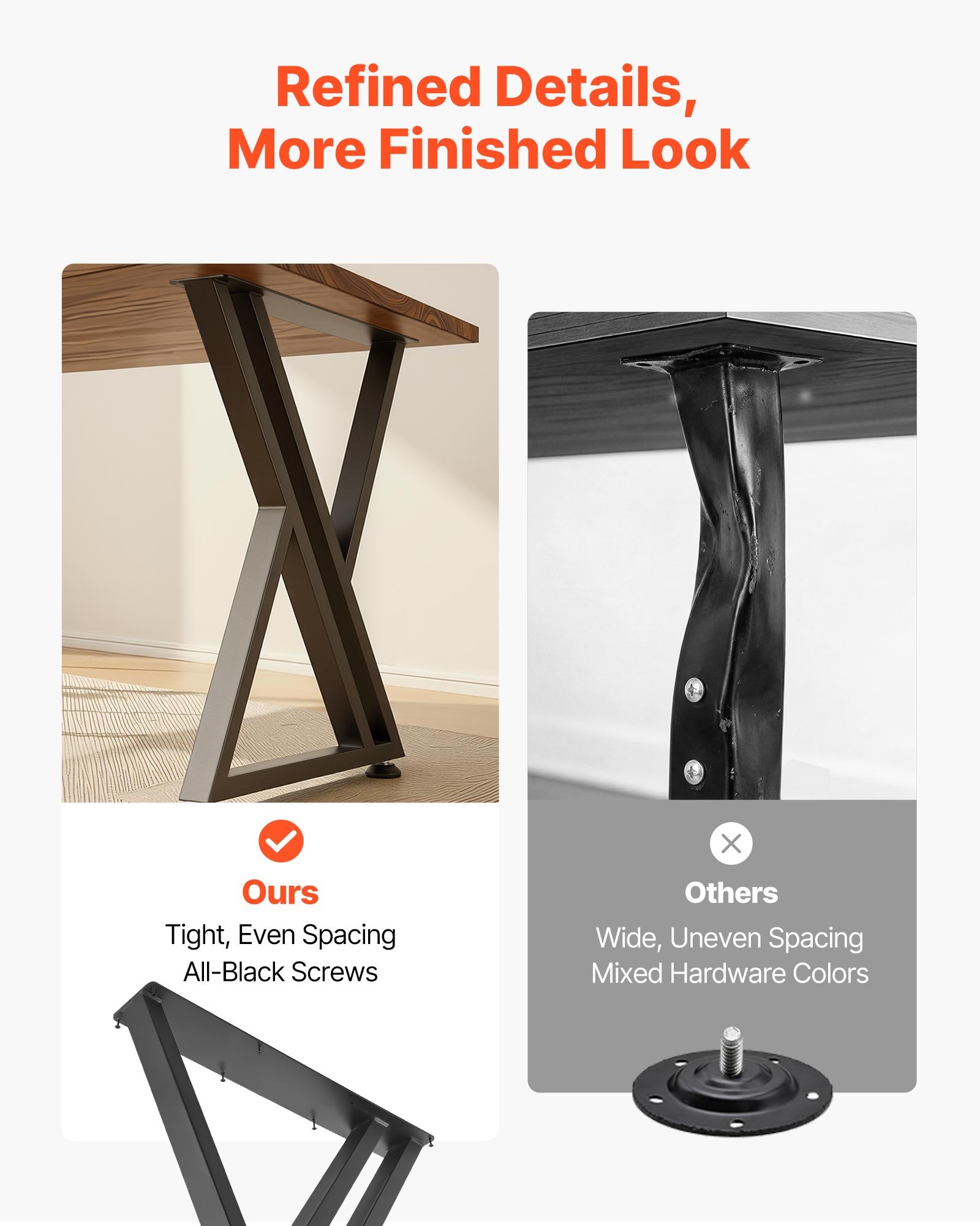 VEVOR Table Legs, 740 x 610 mm (H x W) Steel Furniture Legs, 1000 kg Max Load Heavy Duty, Easy Installation, Stable for Home Office Desk DIY, Coffee Dinner Bar Tables, Workbenches,Set of 2, Black