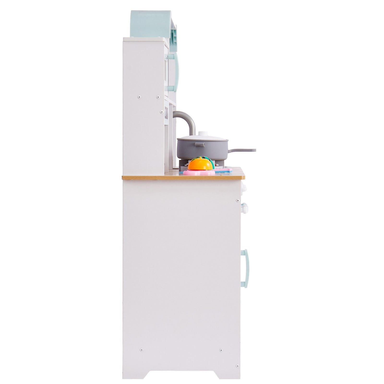 VEVOR Play Kitchen for Kids, Wooden Toy Kitchen Set with Lights and Sounds, Toddler Kitchen with Ice Maker, Oven, Sink, Microwaves, Fridge and Utensil and Fruit Accessory for Toddlers, White