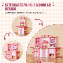 Christmas Gift! VEVOR Kitchen Playset Kids Pretend Cooking Play Toy 74 Piece Accessories Pink