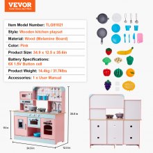 Christmas Gift! VEVOR Kitchen Playset Kids Pretend Cooking Play Toy 24 Piece Accessories Pink