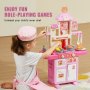 VEVOR Kitchen Playset Kids Pretend Cooking Play Toy 48 Piece Accessories Pink