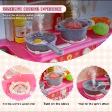 Christmas Gift! VEVOR Kitchen Playset Kids Pretend Cooking Play Toy 48 Piece Accessories Pink