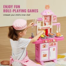 Christmas Gift! VEVOR Kitchen Playset Kids Pretend Cooking Play Toy 48 Piece Accessories Pink