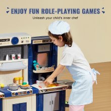 Juego de cocina VEVOR para niños, juego de simulación de cocina, 74 piezas, accesorios, color azul