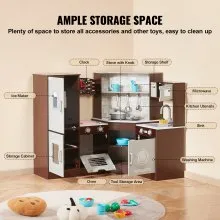 VEVOR Kitchen Playset Kids Pretend Cooking Play Toy 24 Piece Accessories Brown
