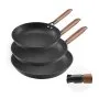 VEVOR Cast Iron Skillet, 3-Piece Frying Pan Set (205, 265, 310 mm), Nonstick Skillets with Detachable Wood Handle, Pre-Seasoned Chef's Pan, Kitchen Cookware for Gas, Electrical, and Induction, Black