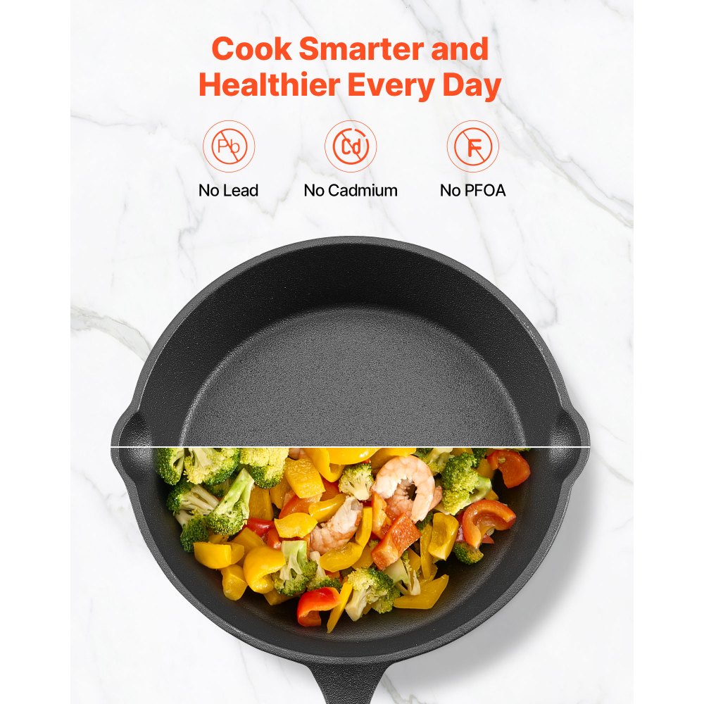 VEVOR Cast Iron Skillet, 4 Pcs Frying Pan Set (155, 205, 260, 305 mm), Skillets with Heat-Resistant Silicone Handle, Pre-Seasoned Chef's Pan, Kitchen Cookware, Oven, Gas, Electrical, Induction, Black