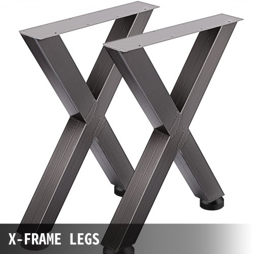 VEVOR Set of 2 Steel Table Legs, 28''Height 24''Wide Dining Table Legs, Heavy Duty 3.1" Square Box Section X Frame Table Legs, 28x24x3.1 Inch Original Color Industrial Country Style Metal Dining Legs