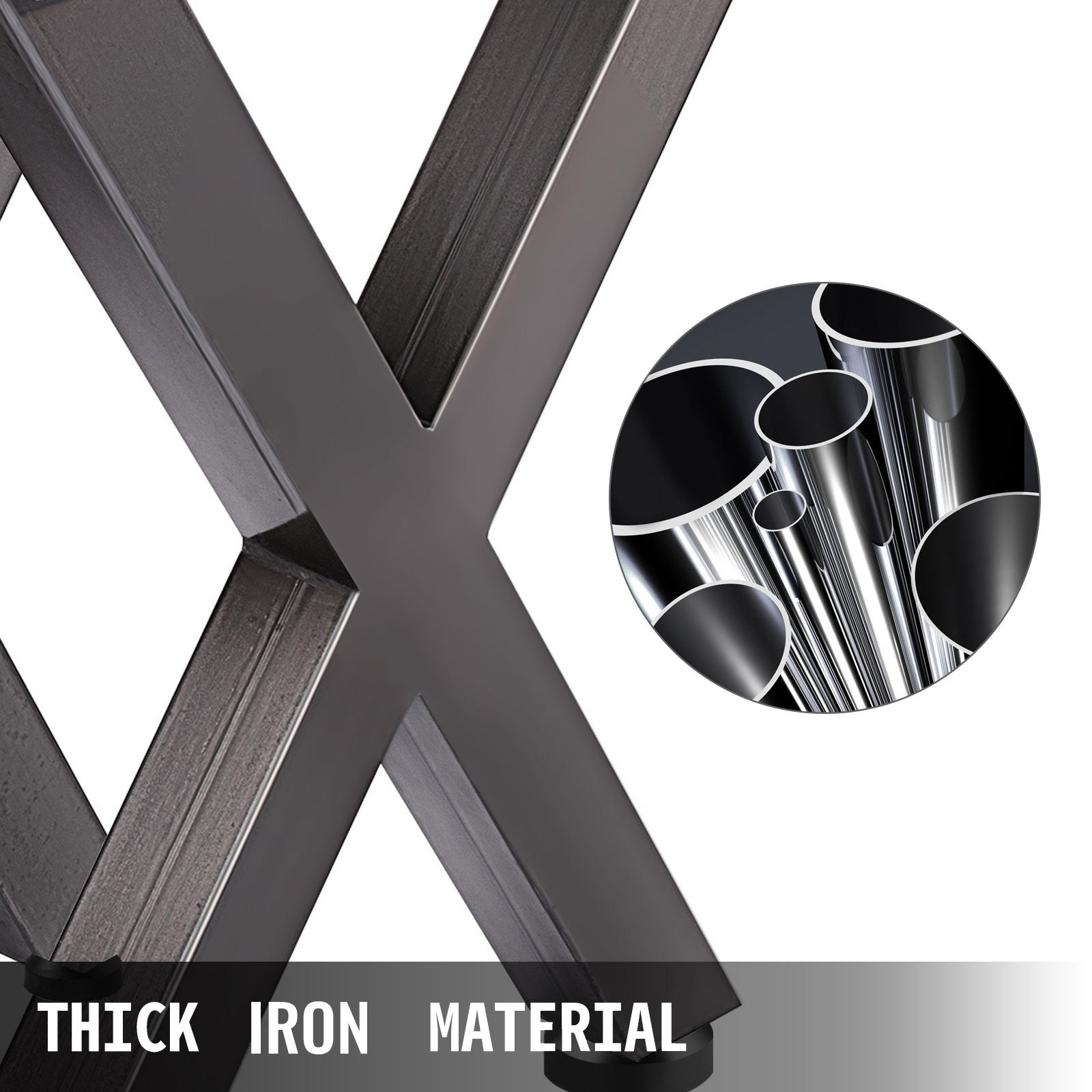 VEVOR Set of 2 Iron Table Legs, 28''Height 24''Wide Dining Table Legs, Heavy Duty 3.1" Square Box Section X Frame Table Legs, 28x24x3.1 Inch Black Industrial Country Style Metal Dining