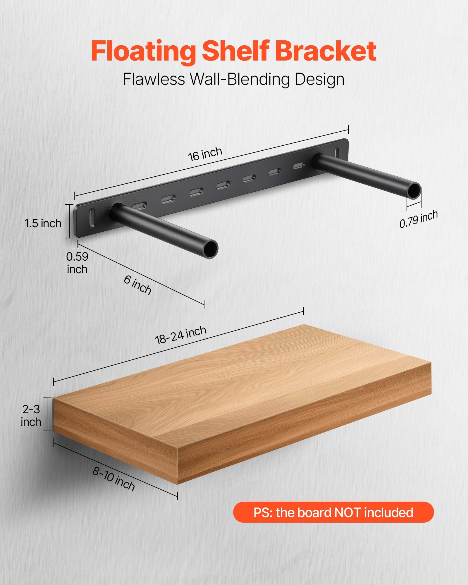 VEVOR Floating Shelf Brackets 2 Pcs, 150 lbs/68 kg Weight Capacity, 16x6.2x1.5 inch / 406.4x157.4x38.1 mm, Heavy Duty Hidden Shelf Brackets Support, Wall Mounting Invisible Floating Shelves Bracket