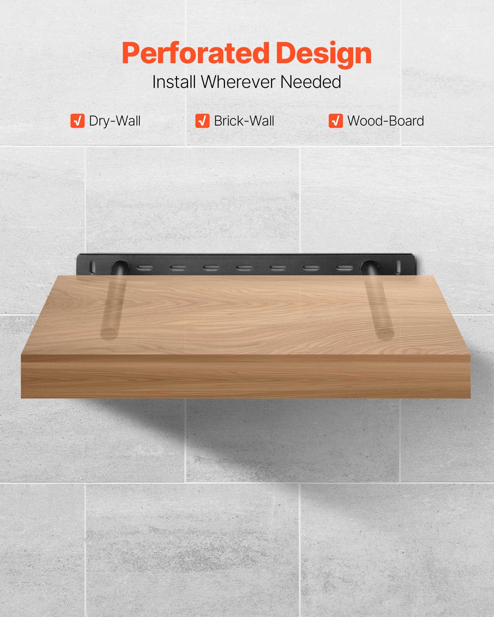 VEVOR Floating Shelf Brackets 2 Pcs, 150 lbs/68 kg Weight Capacity, 16x6.2x1.5 inch / 406.4x157.4x38.1 mm, Heavy Duty Hidden Shelf Brackets Support, Wall Mounting Invisible Floating Shelves Bracket