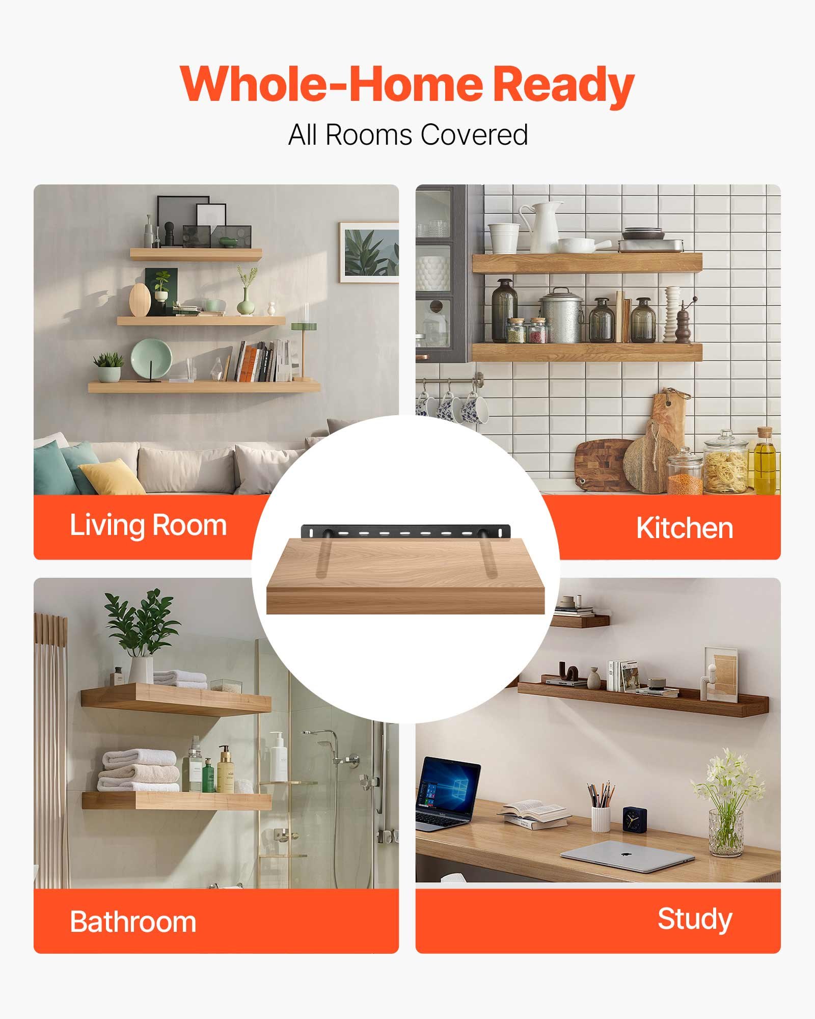 VEVOR Floating Shelf Brackets 2 Pcs, 150 lbs/68 kg Weight Capacity, 16x6.2x1.5 inch / 406.4x157.4x38.1 mm, Heavy Duty Hidden Shelf Brackets Support, Wall Mounting Invisible Floating Shelves Bracket