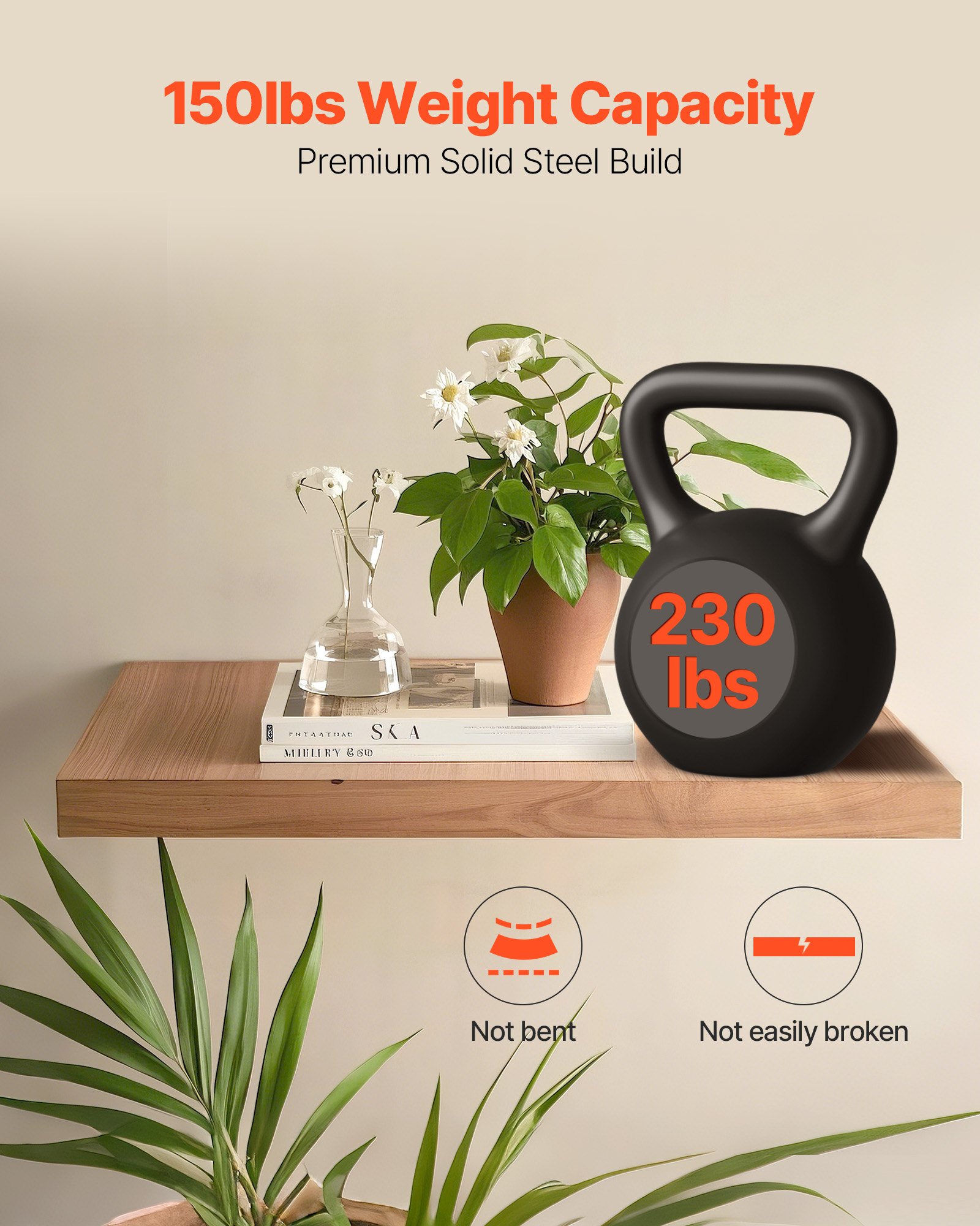 VEVOR Floating Shelf Bracket 1 Pack, 230 lbs/104 kg Weight Capacity, 43x6.2x1.5 inch / 1092.2x157.4x38.1 mm, Heavy Duty Hidden Shelf Brackets Support, Wall Mounting Invisible Floating Shelves Bracket