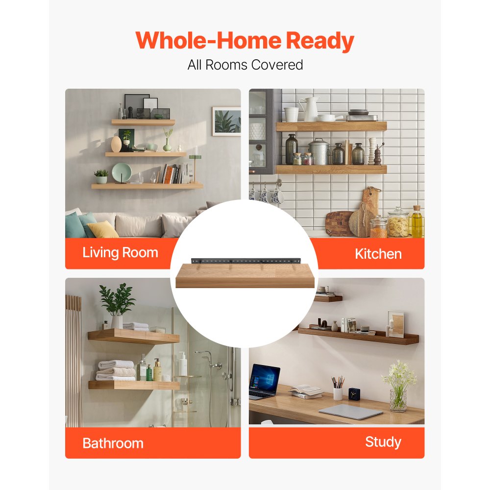 VEVOR Floating Shelf Bracket 1 Pack, 230 lbs/104 kg Weight Capacity, 46x6.2x3 inch / 1168.4x157.4x76.2 mm, Heavy Duty Hidden Shelf Brackets Support, Wall Mounting Invisible Floating Shelves Bracket