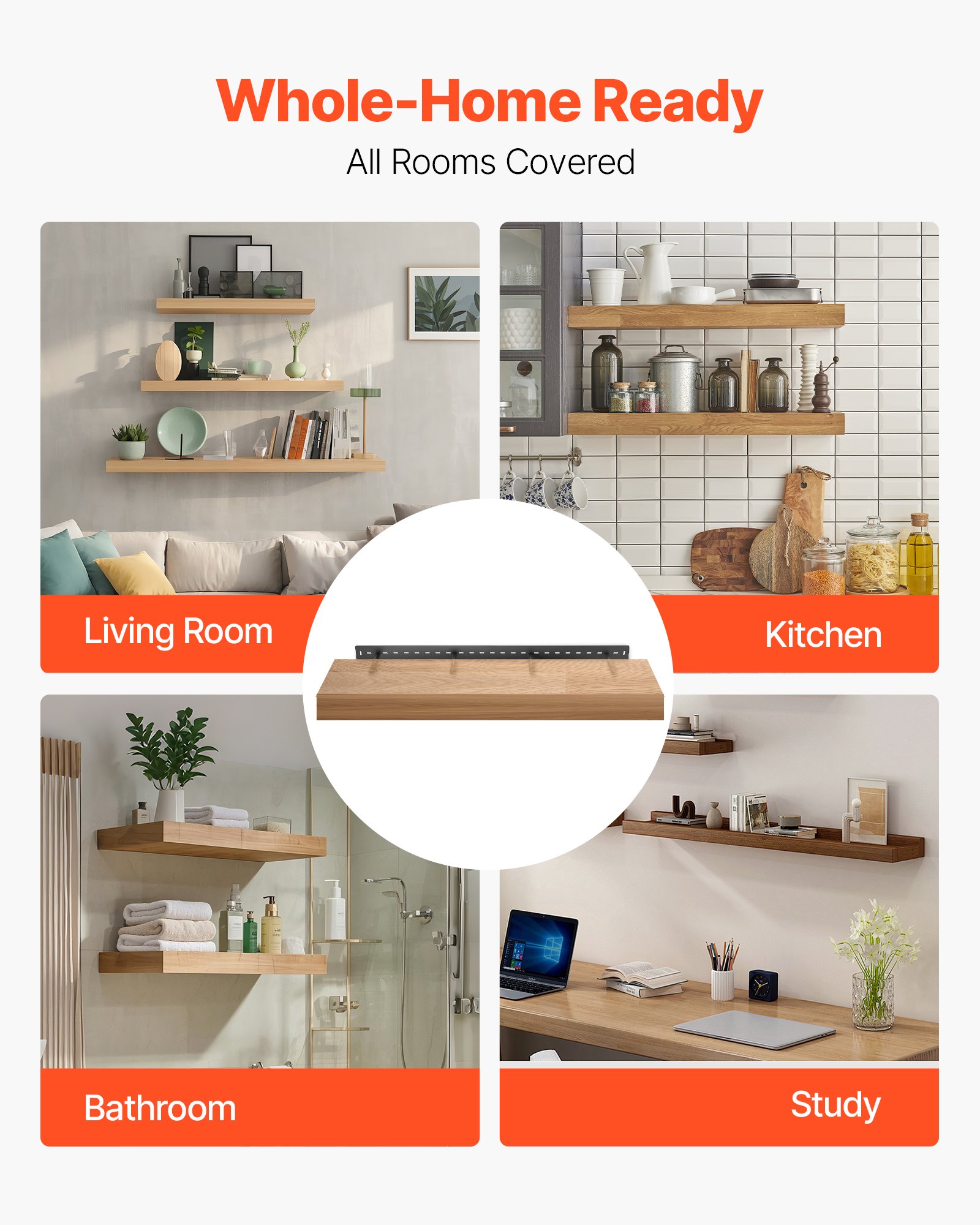 VEVOR Floating Shelf Bracket 1 Pack, 230 lbs/104 kg Weight Capacity, 46x6.2x3 inch / 1168.4x157.4x76.2 mm, Heavy Duty Hidden Shelf Brackets Support, Wall Mounting Invisible Floating Shelves Bracket