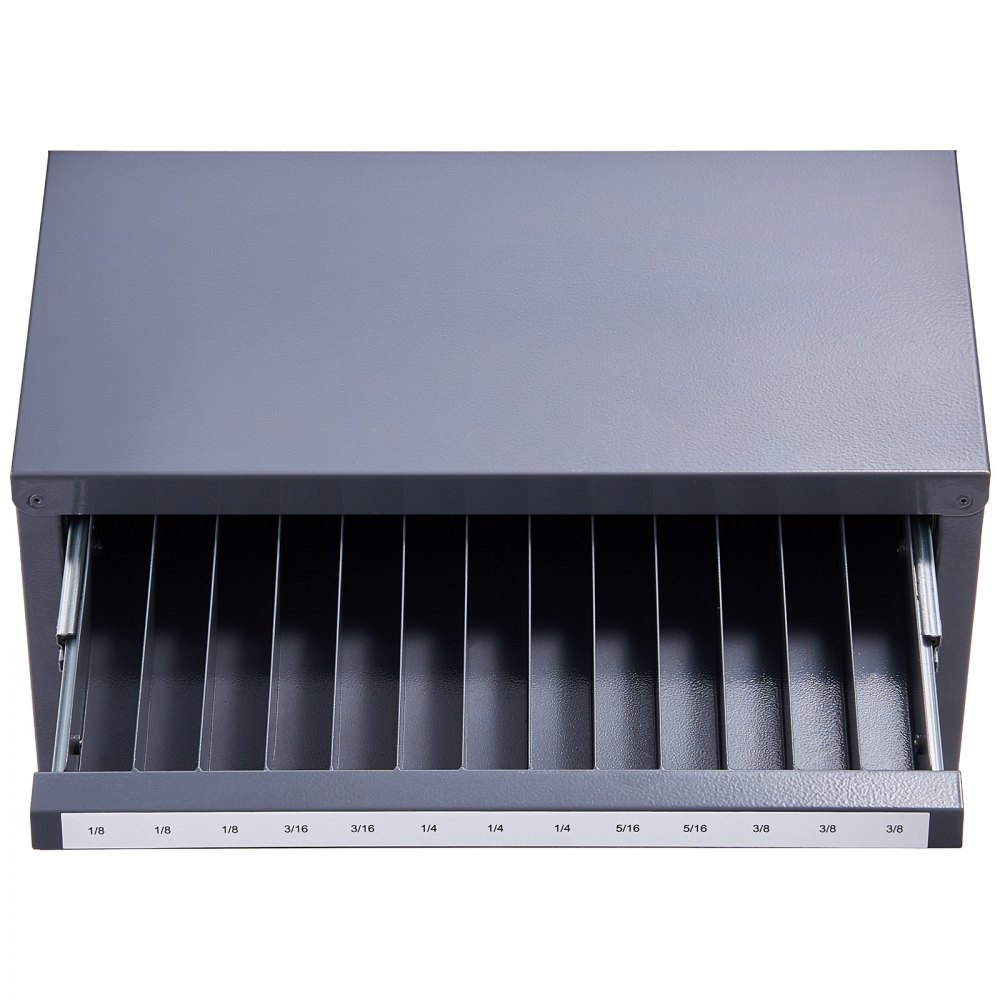 VEVOR End Mill Dispenser Cabinet, Three-Drawer End Mill Organizer Cabinet for 1/8" to 1", Steel End Mill Dispenser Organizer Cabinet with Labels, 29-Compartment Stackable for End Mill Storage