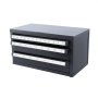 black VEVOR end mill dispenser cabinet with three labeled drawers for organizational storage.