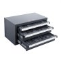 three-drawer VEVOR drill bit organizer with labeled slots for precise bit storage.
