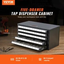 VEVOR Tap Dispenser Cabinet, Five-Drawer Tap Organizer Cabinet for #2-56-#12-28 Steel Tap Dispenser Organizer Cabinet with Labels, 60-Compartment Stackable Tap Cabinet for Tap Storage