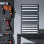 VEVOR drill bit organizer with labeled drawers beside tools on a pegboard and an organized toolbox.
