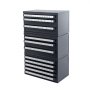 VEVOR drill bit organizer with multiple labeled drawers, black and silver color.