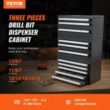 VEVOR Drill Bit Dispenser Cabinet, 3 Pieces Three-Drawer for 1/16" to 1/2" & Letter Sizes A to Z, Five-Drawer Drill Bit Organizer for Wire Gauge Sizes #1 to #60, Stackable for Drill Bit Storage