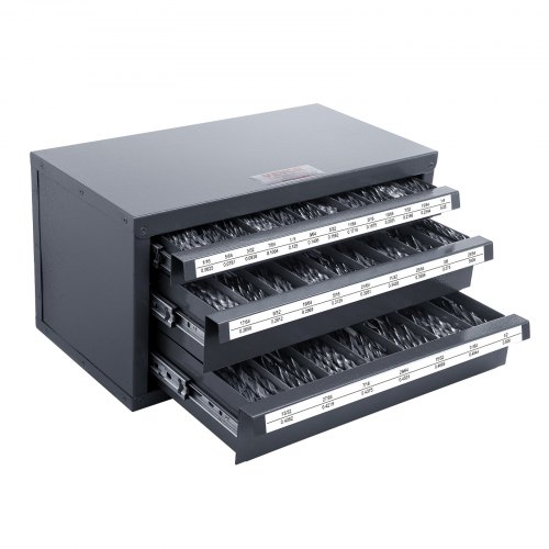 VEVOR Drill Bit Dispenser Cabinet, Three-Drawer Drill Bit Organizer Cabinet for 1/16" to 1/2", Steel Drill Dispenser Organizer Cabinet with Labels, Stackable Drill Dispenser for Drill Bit Storage
