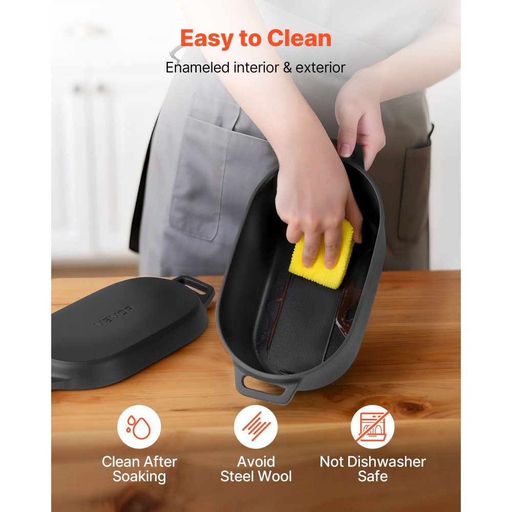 VEVOR Enameled Cast Iron Dutch Oven, 3.5 Quart Pot with Lid and Dual Handles, Heavy-Duty Durable Cookware Pan, Oven Induction Compatible up to 500℉, for Braising, Stews, Roasting, Bread Baking, Black