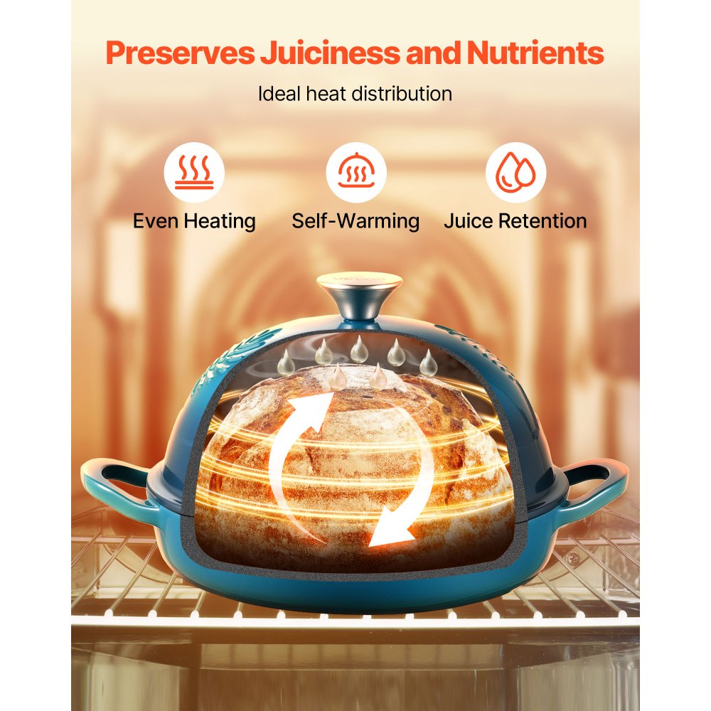 VEVOR Enameled Cast Iron Dutch Oven, 4.7L Pot for Sourdough Bread Baking, Heavy-Duty Cookware Pan with Lid and Dual Handles, Oven Induction Compatible up to 260 ℃, for Cooking Roasting