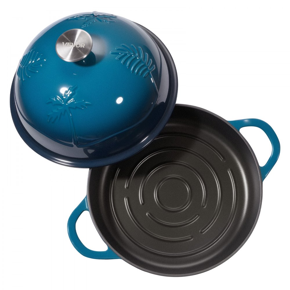 VEVOR Enameled Cast Iron Dutch Oven, 4.7L Pot for Sourdough Bread Baking, Heavy-Duty Cookware Pan with Lid and Dual Handles, Oven Induction Compatible up to 260 ℃, for Cooking Roasting