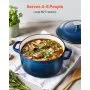 VEVOR Enameled Cast Iron Dutch Oven, 5.7L Pot with Lid and Dual Handles, Heavy-Duty Durable Cookware Pan, Oven Induction Compatible up to 260 ℃, for Braising, Stews, Roasting, Bread Baking, Blue