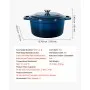 VEVOR Enameled Cast Iron Dutch Oven, 5.7L Pot with Lid and Dual Handles, Heavy-Duty Durable Cookware Pan, Oven Induction Compatible up to 260 ℃, for Braising, Stews, Roasting, Bread Baking, Blue