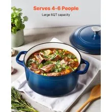 Enameled Cast Iron Dutch Oven Heavy-Duty Cookware with Lid Handles 6 Qt Blue