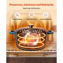 Enameled Cast Iron Dutch Oven Heavy-Duty Cookware with Lid Handles 6 Qt Blue