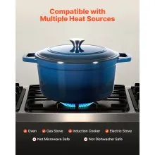 Enameled Cast Iron Dutch Oven Heavy-Duty Cookware with Lid Handles 6 Qt Blue