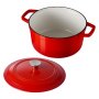VEVOR Enameled Cast Iron Dutch Oven, 5.7L Pot with Lid and Dual Handles, Heavy-Duty Durable Cookware Pan, Oven Induction Compatible up to 260 ℃, for Braising, Stews, Roasting, Bread Baking, Red