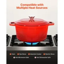 Enameled Cast Iron Dutch Oven Heavy-Duty Cookware with Lid Handles 6 Qt Red